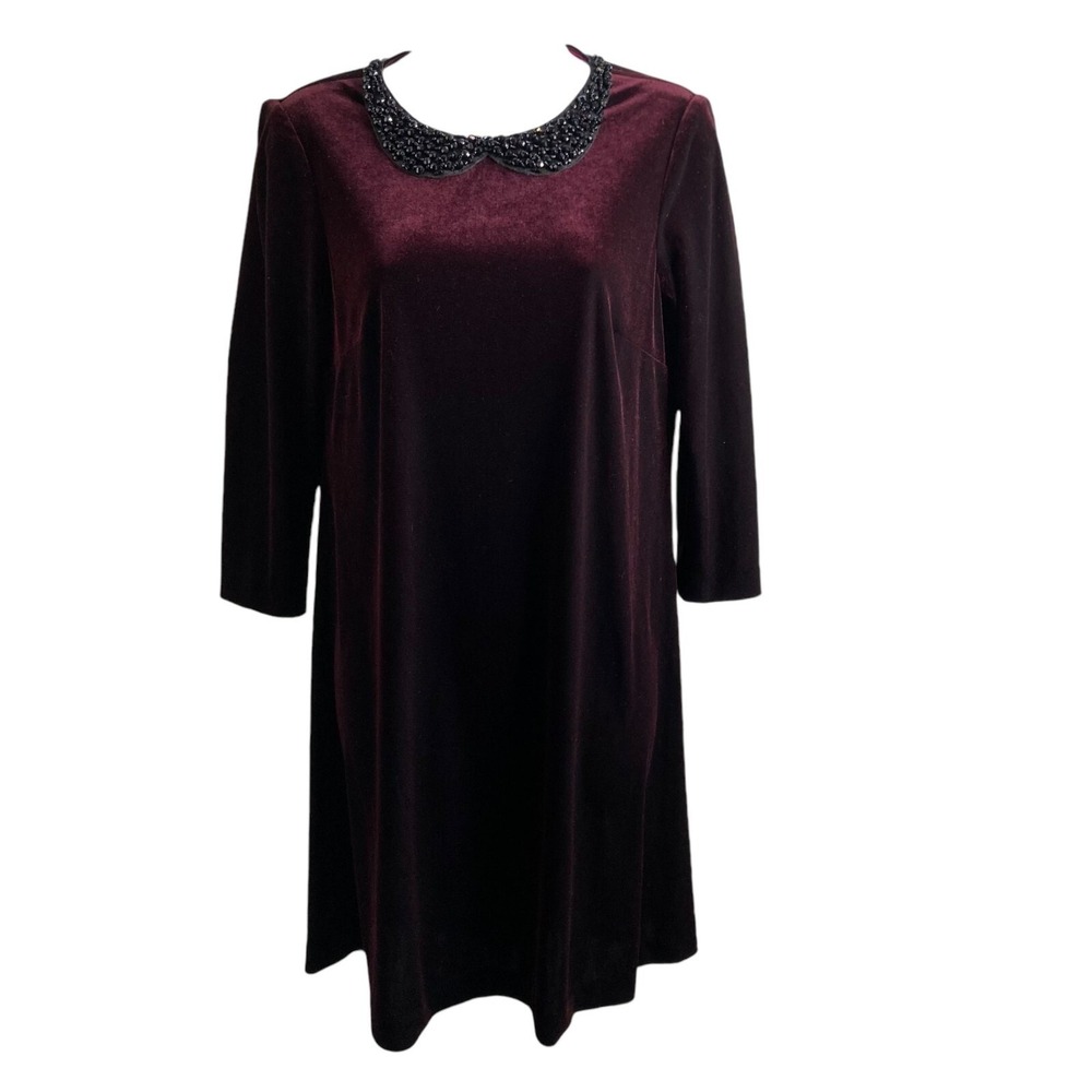 Betsey Johnson Burgundy Velvet Beaded Midi Dress Sz‎ 6 Victorian Glam Goth-Chic